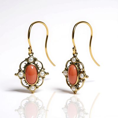9ct Yellow gold Coral & Seed Pearl Drops 9ct Yellow gold Coral & Seed Pearl Drops