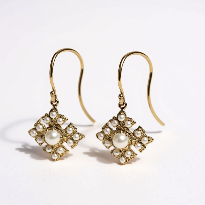 9ct Yellow Gold Seed Pearl Drop Earrings