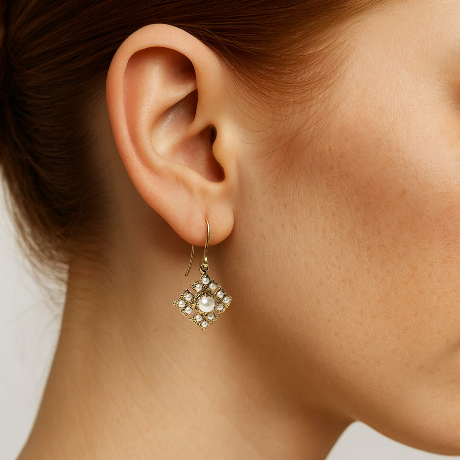 9ct Yellow Gold Seed Pearl Drop Earrings