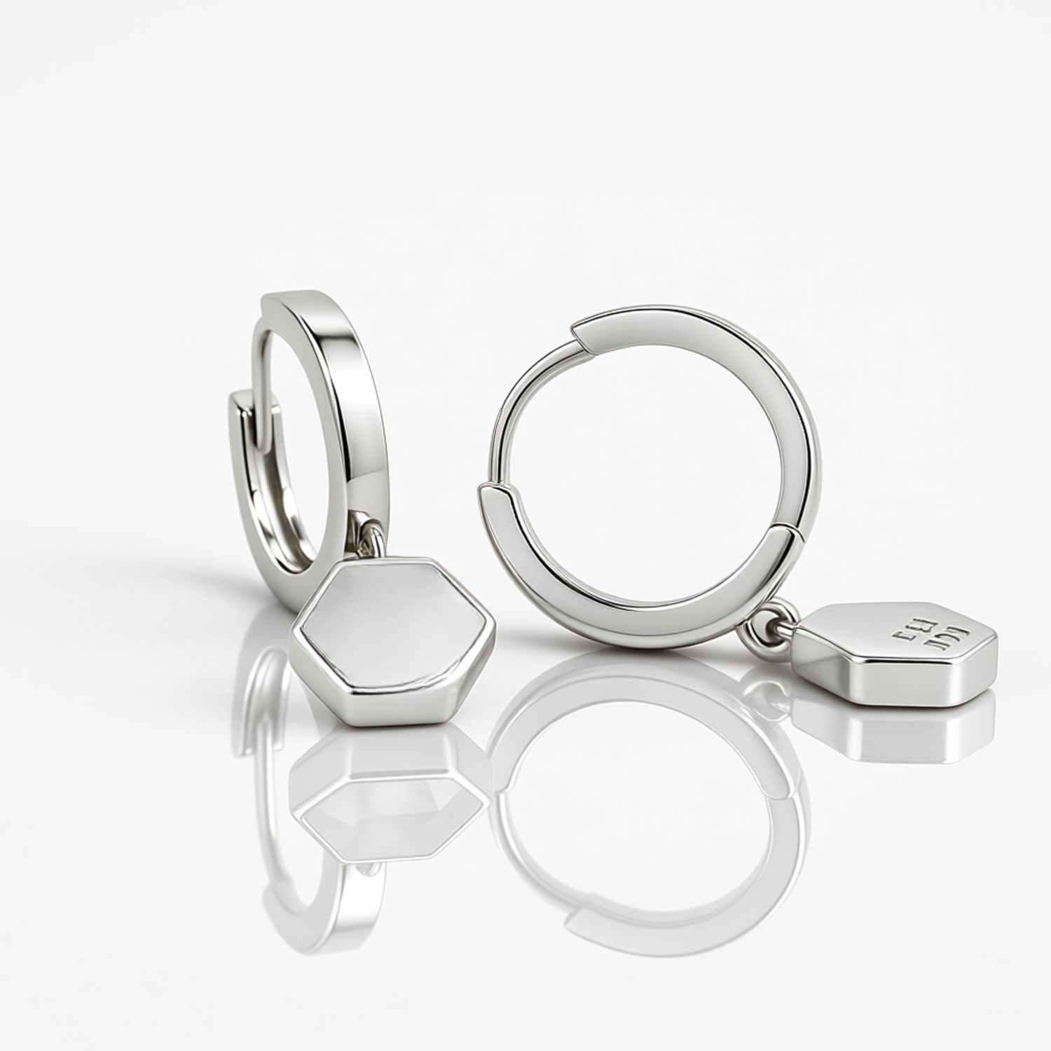 Sterling Silver Hexagon Drop Huggie Earrings Sterling Silver Hexagon Drop Huggie Earrings