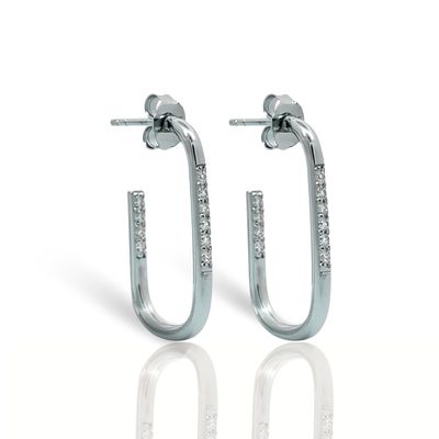 Sterling Silver Rectangle CZ Half Hoop Earrings Sterling Silver Rectangle CZ Half Hoop Earrings