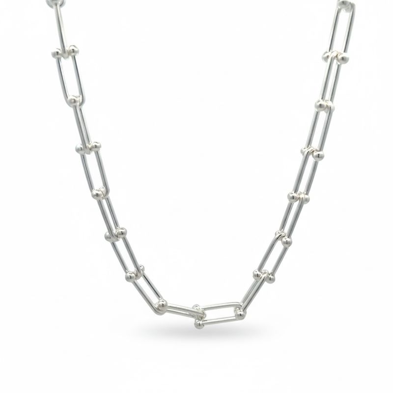 Sterling Silver Paper Link & Double Ball Necklace