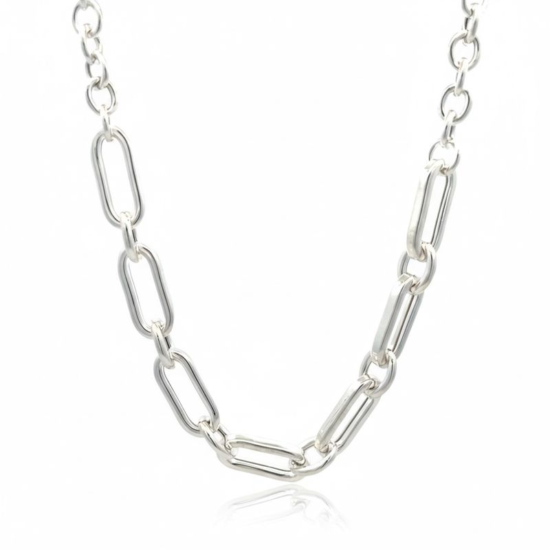 Sterling Silver Paperclip & Round links, 45cm