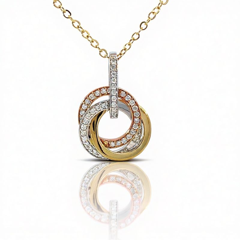 9ct 3-Tone Diamond Set Russian Circle Pendant