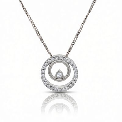 9ct White Gold Double Open Circle Diamond Pendant & Chain 9ct White Gold Double Open Circle Diamond Pendant & Chain