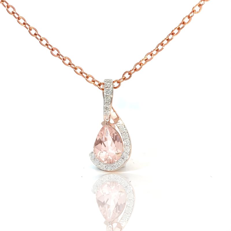 9ct Rose Gold Morganite & Diamond Pendant