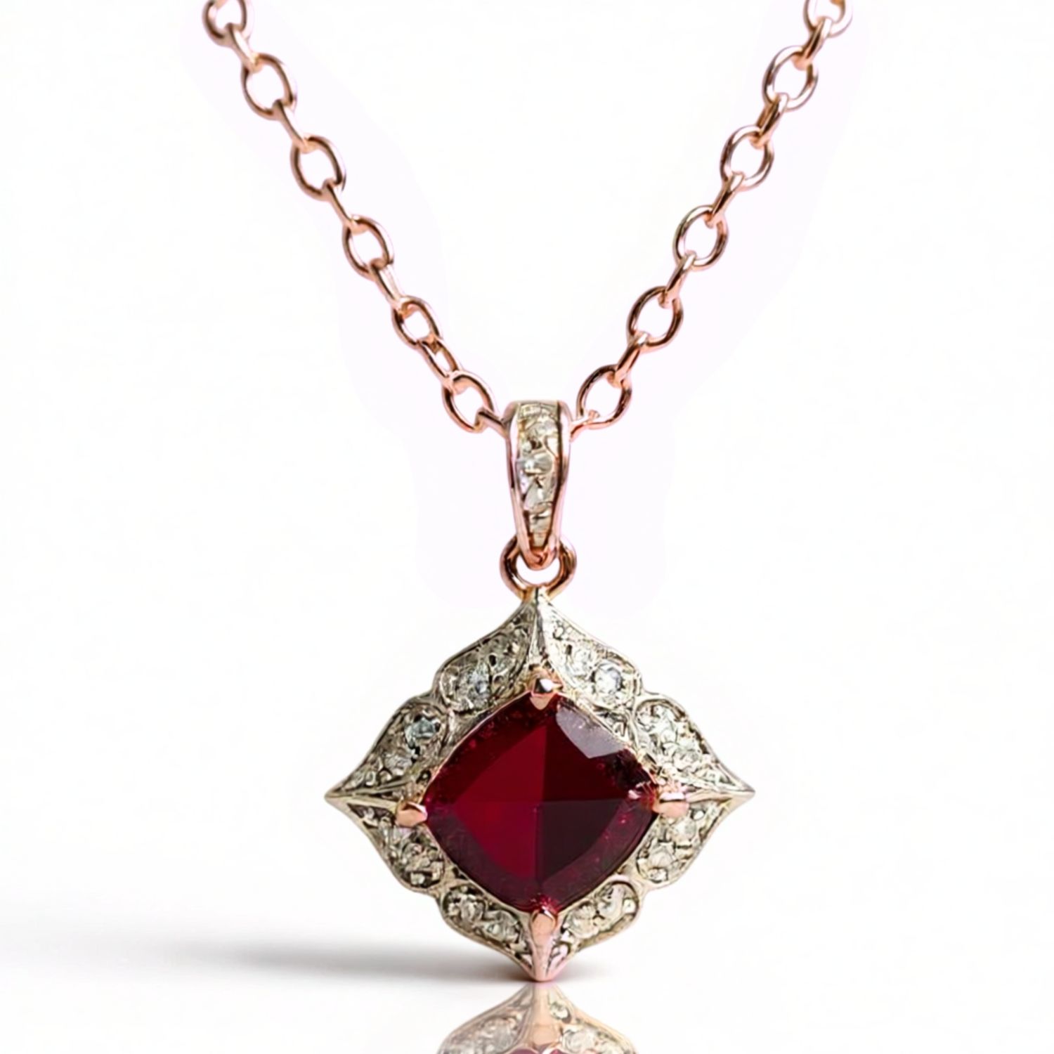 9ct Rose Gold Garnet & Diamond Pendant