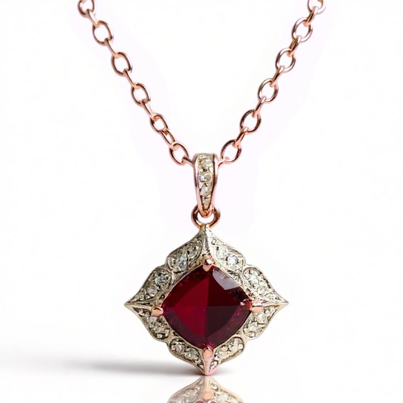 9ct Rose Gold Garnet & Diamond Pendant