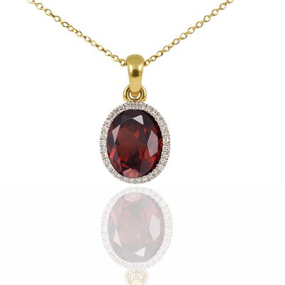 9YG Garnet & Diamond Halo Pendant 9YG Garnet & Diamond Halo Pendant