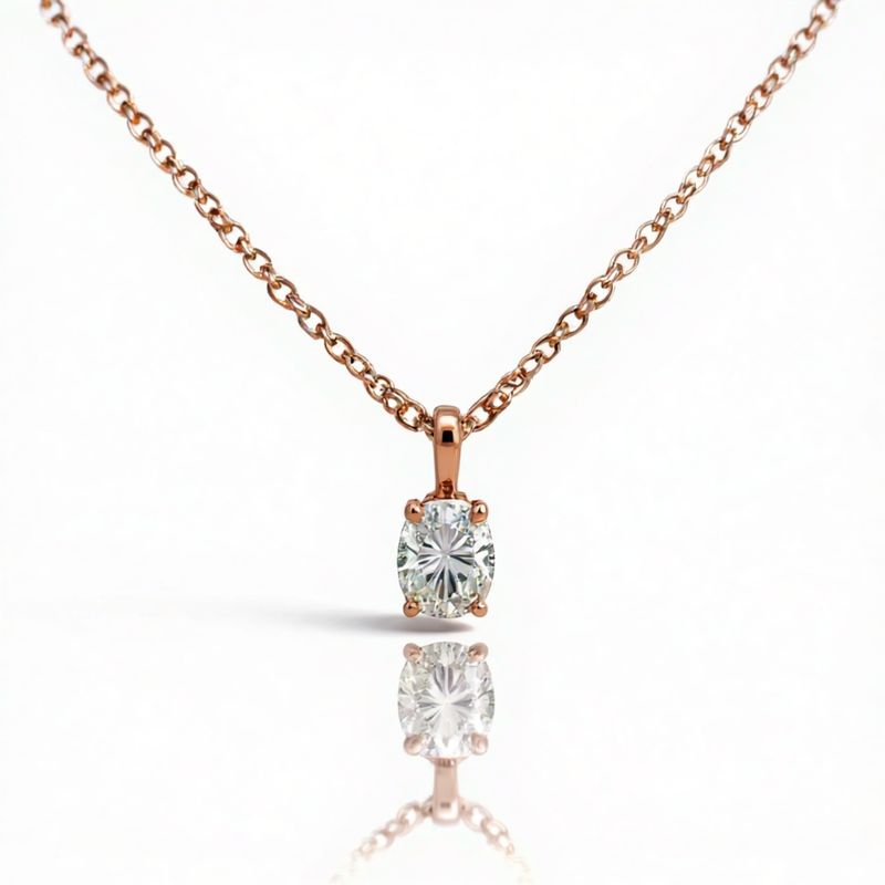 14K Rose Gold Oval Solitaire LAB Diamond Pendant