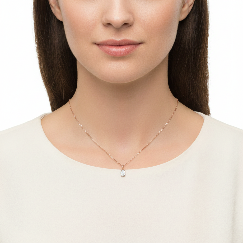 14K Rose Gold Oval Solitaire LAB Diamond Pendant