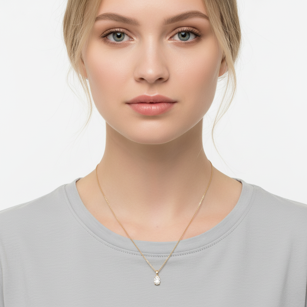 14K Yellow Gold Oval Solitaire LAB Diamond Pendant