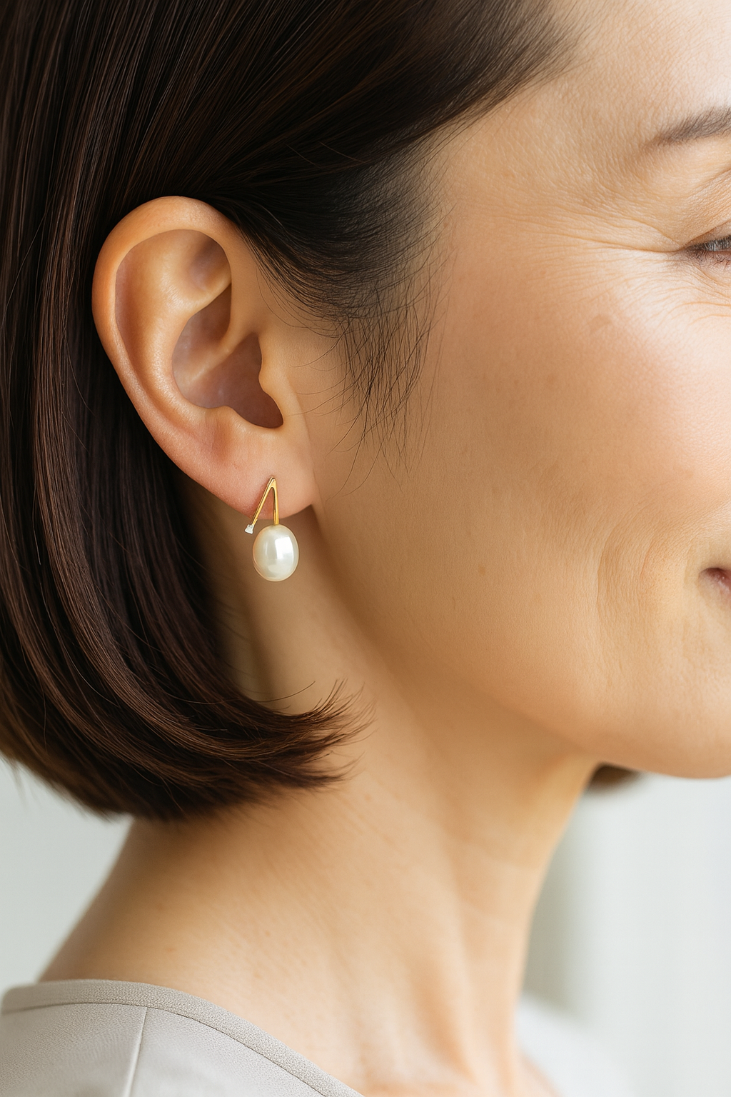 9ct Gold A Shape Pearl & Diamond Earrings