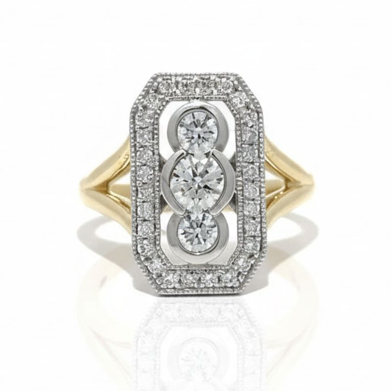 9ct Yellow Gold Art Deco Inspired Diamond Ring