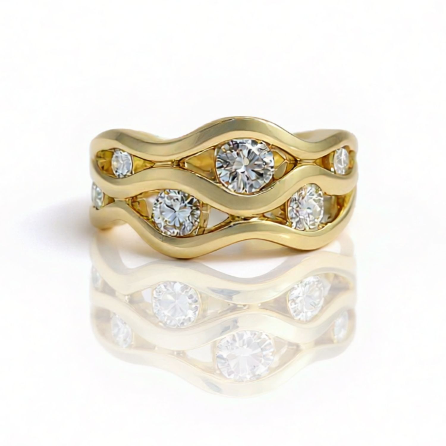 9ct Yellow Gold Diamond Wave Ring