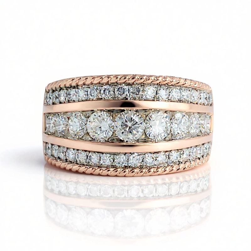 9ct Rose Gold Three Row Diamond Dress Ring