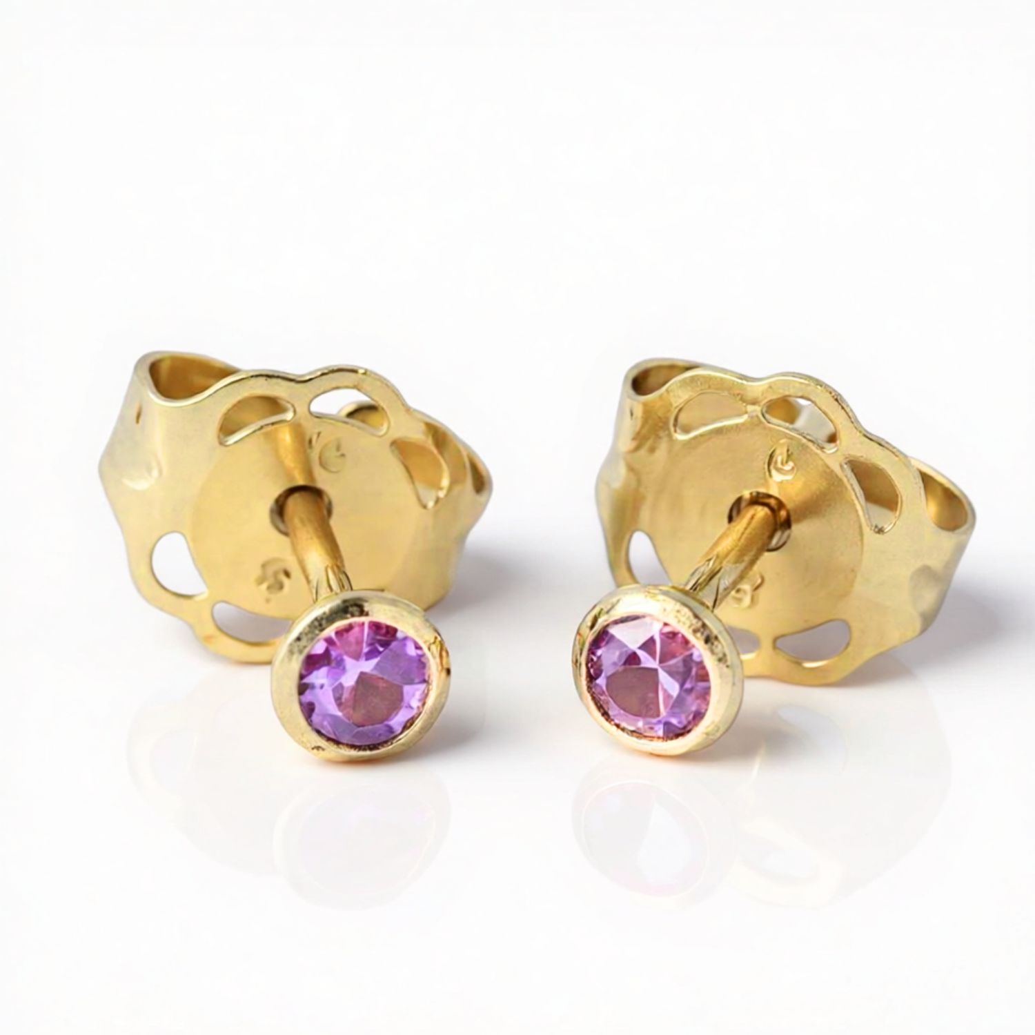 9ct Yellow Gold Petite Pink Sapphire Studs