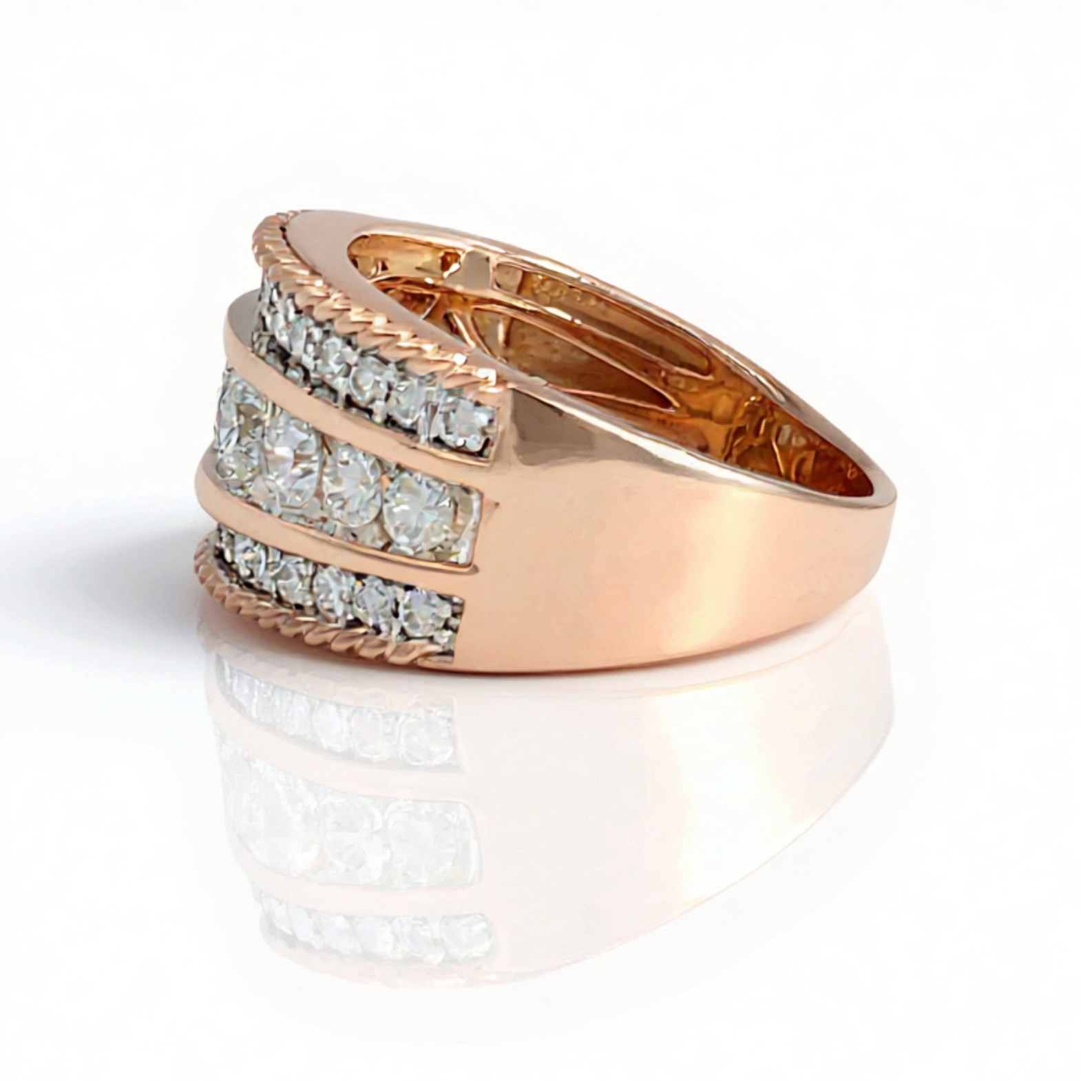 9ct Rose Gold Three Row Diamond Dress Ring