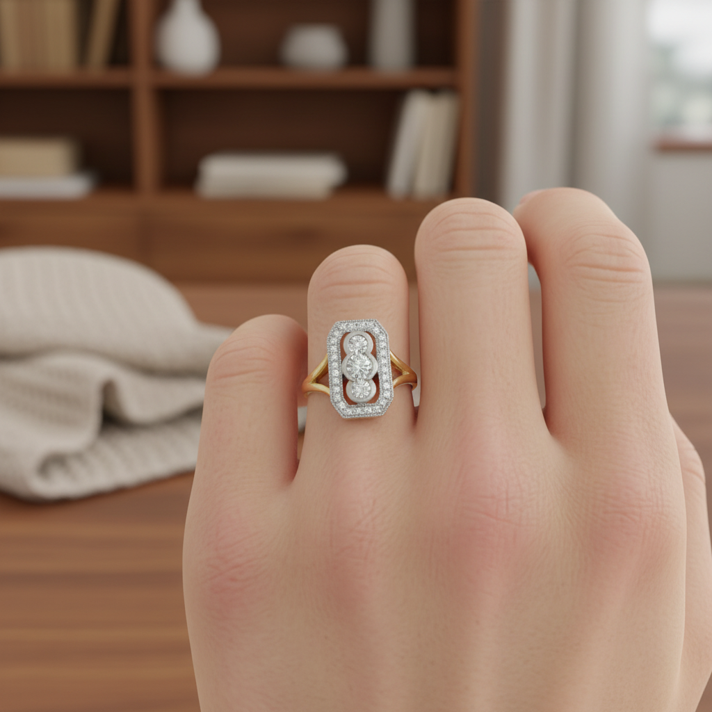 9ct Yellow Gold Art Deco Inspired Diamond Ring