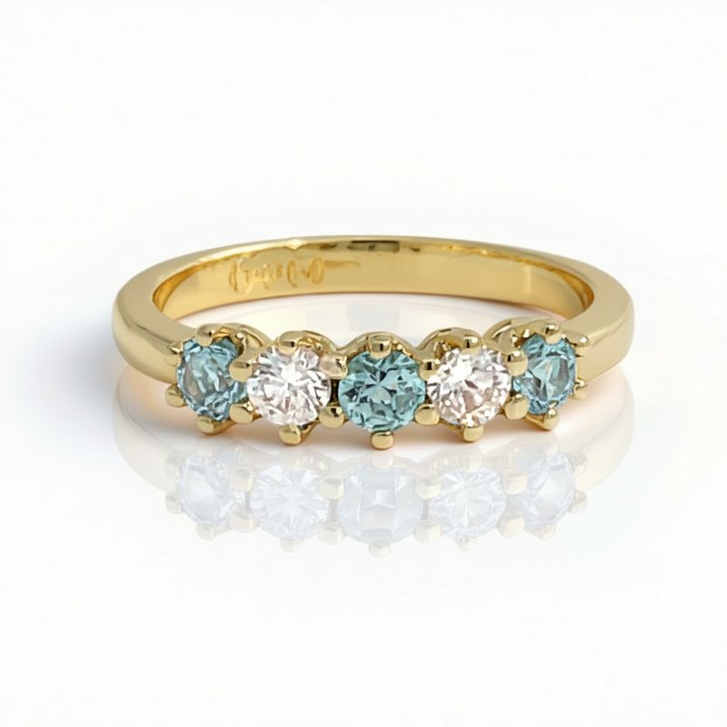 18ct Gold Aquamarine & Diamond Anniversary Ring