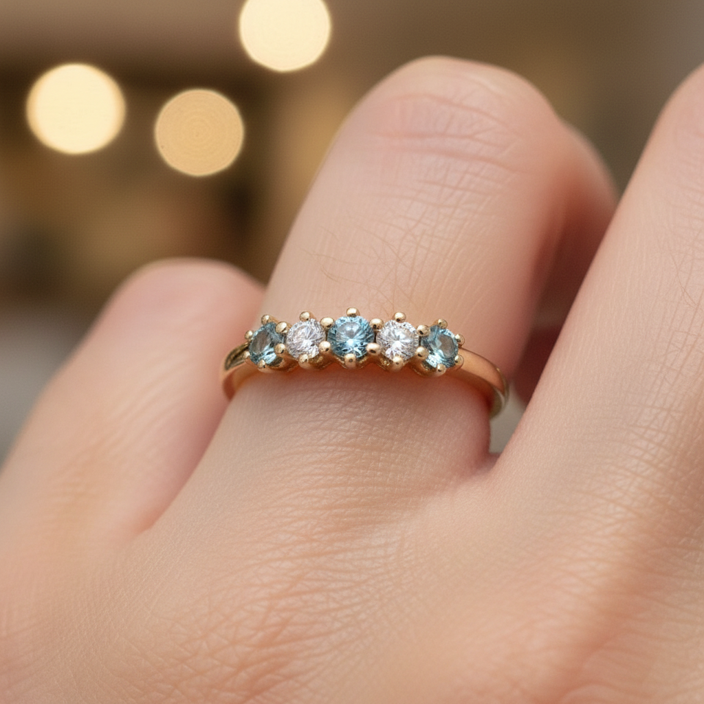 18ct Gold Aquamarine & Diamond Anniversary Ring