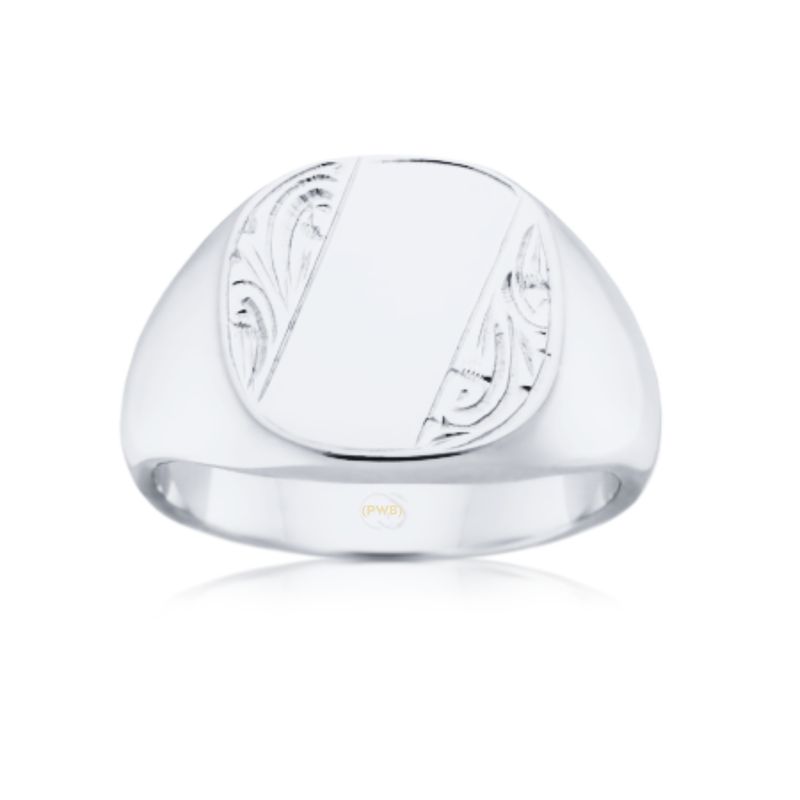 Silver Silver Gents Patterned Signet Ring