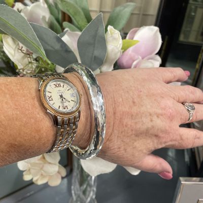 Sterling Silver Oval Beaten Bangle