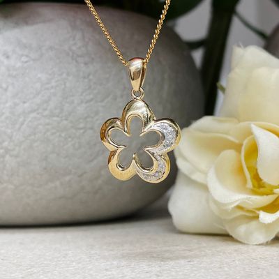9Y Open Diamond Flower Pendant