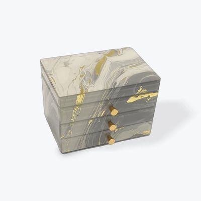 GLASS JEWELLERY BOX GREY & GOLD COLOUR 2 DRAWS