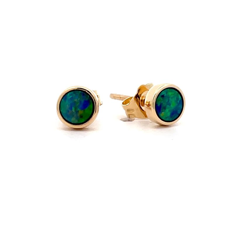 14ct Gold Round Boulder Opal Stud Earrings