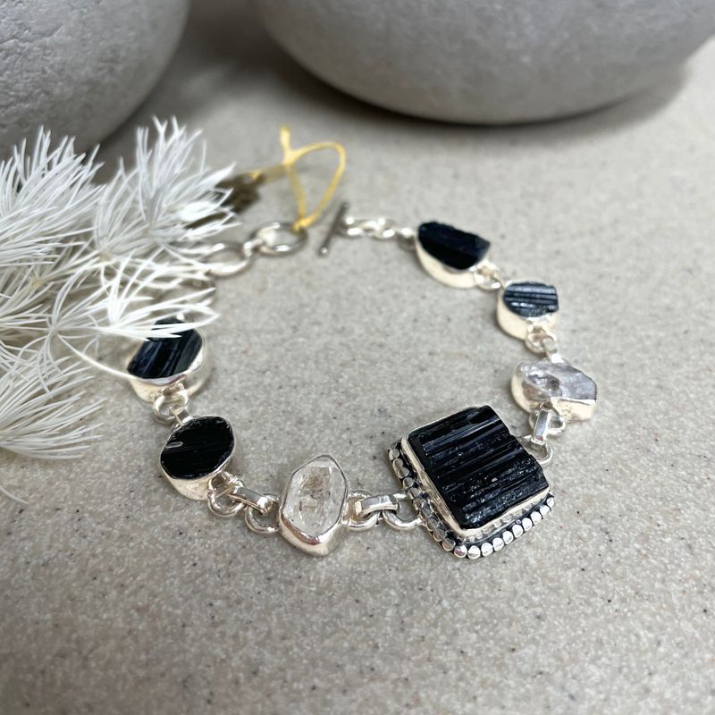 Sterling Silver Agate & Clear Quartz Bracelet