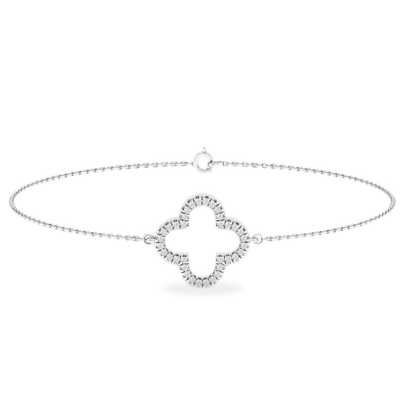 9ct White Gold LAB Diamond Clover Bracelet