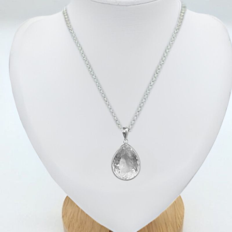 Sterling Silver Clear Pear Cut Quartz Pendant