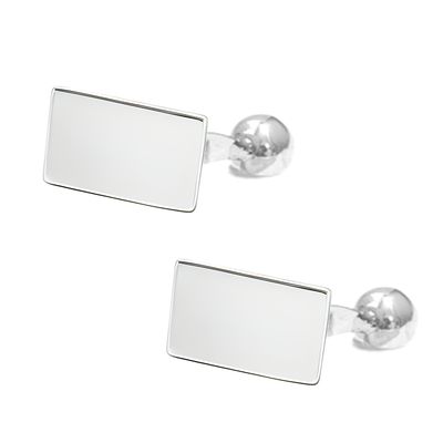 Sterling Silver Rectangle Cufflinks With Fixed Ball Sterling Silver Rectangle Cufflinks With Fixed Ball