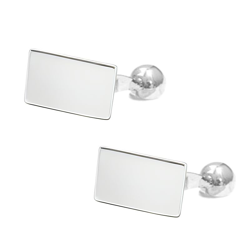 Sterling Silver Rectangle Cufflinks With Fixed Ball