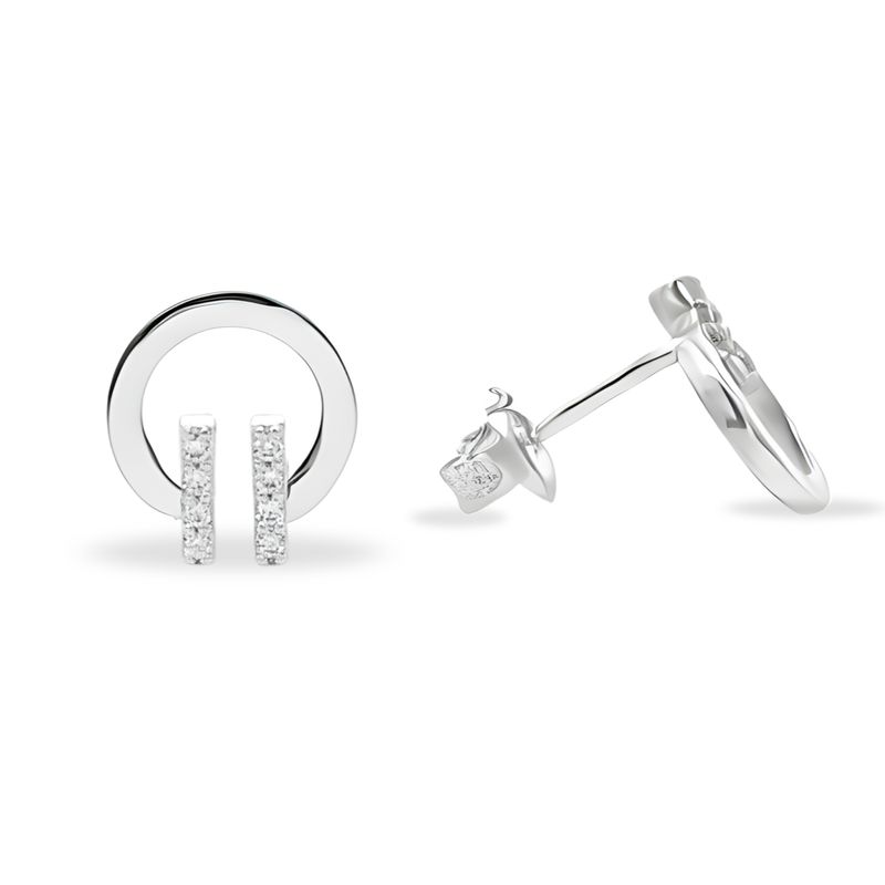 Sterling Silver Bar & Circle CZ Earrings