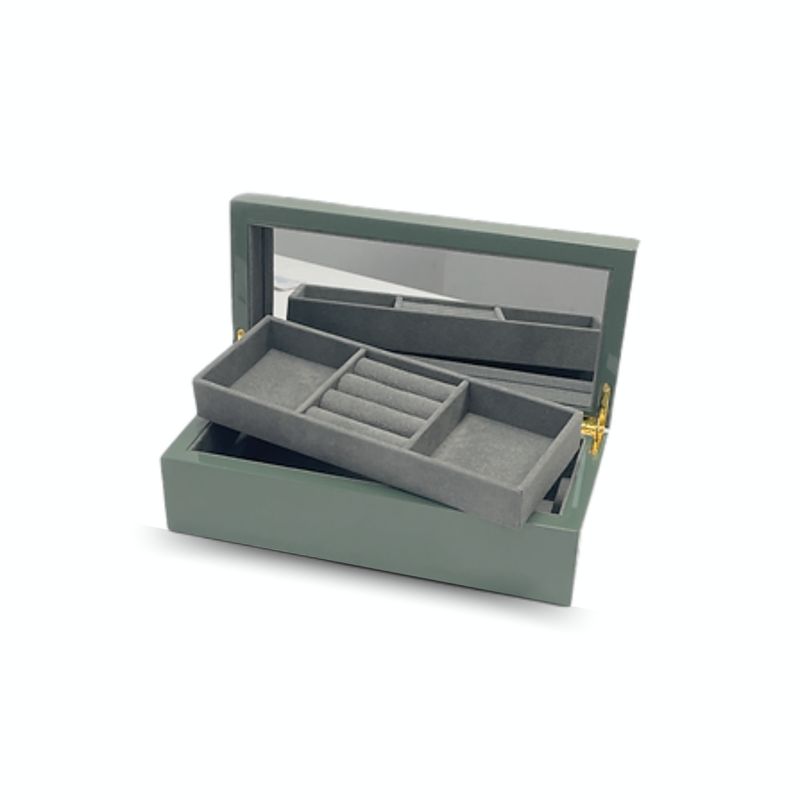 Wooden Olive Green Rectangle Jewellery Box