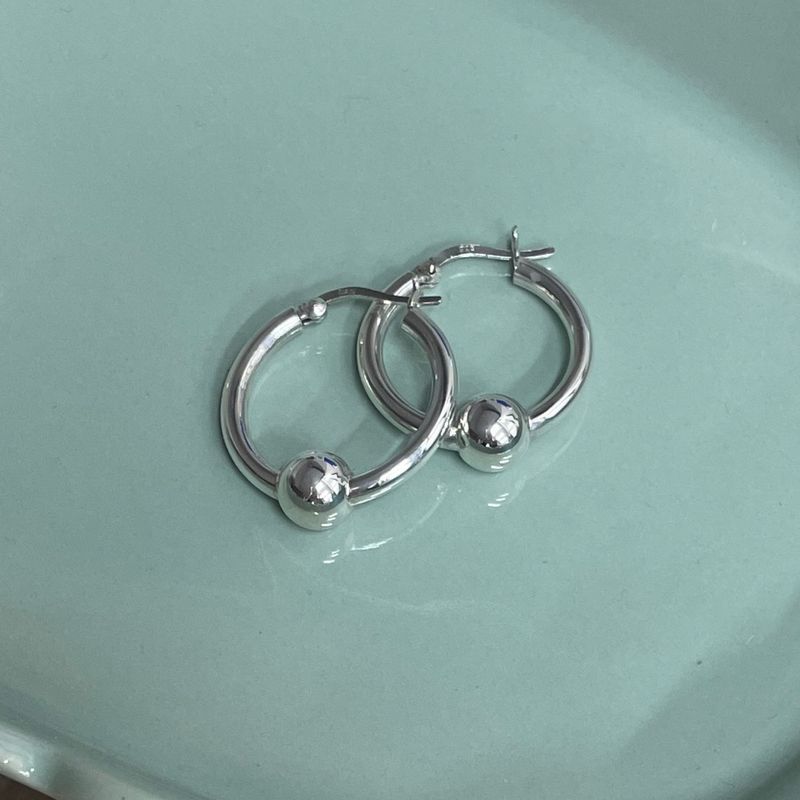 Sterling Silver Ball Hoop Earrings-3/25mm