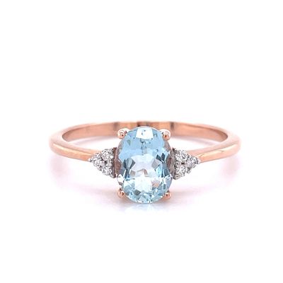 9ct Rose Gold Aquamarine & Diamond Ring
