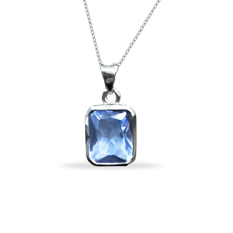 Sterling Silver Blue CZ Pendant & Chain