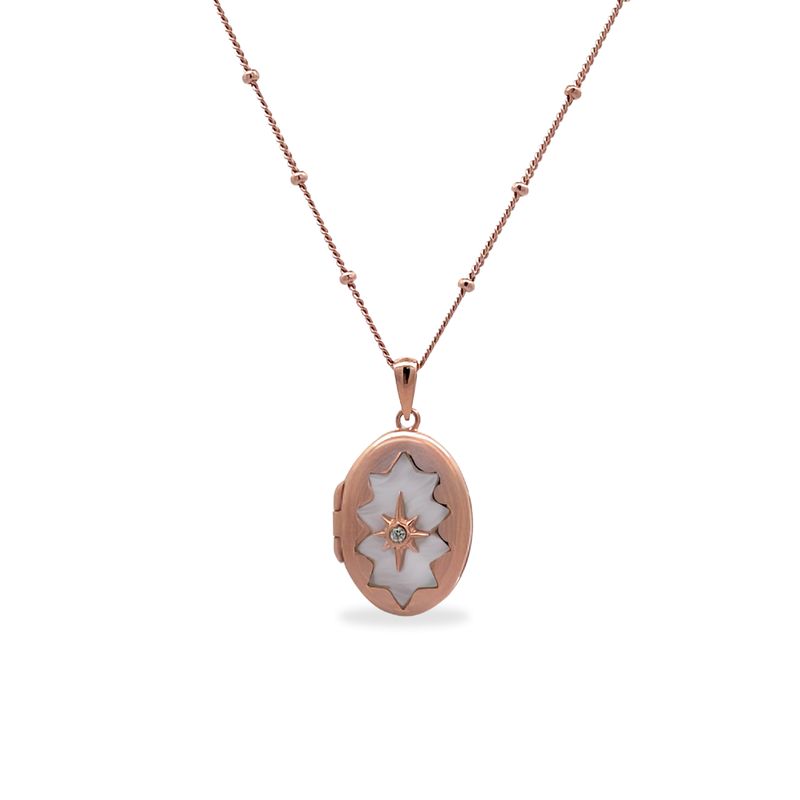 Rose On Silver MOP Locket & Chain