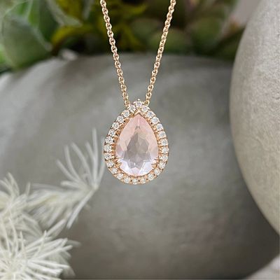 9R Pear Cut Rose Quartz  & Diamond Pendant