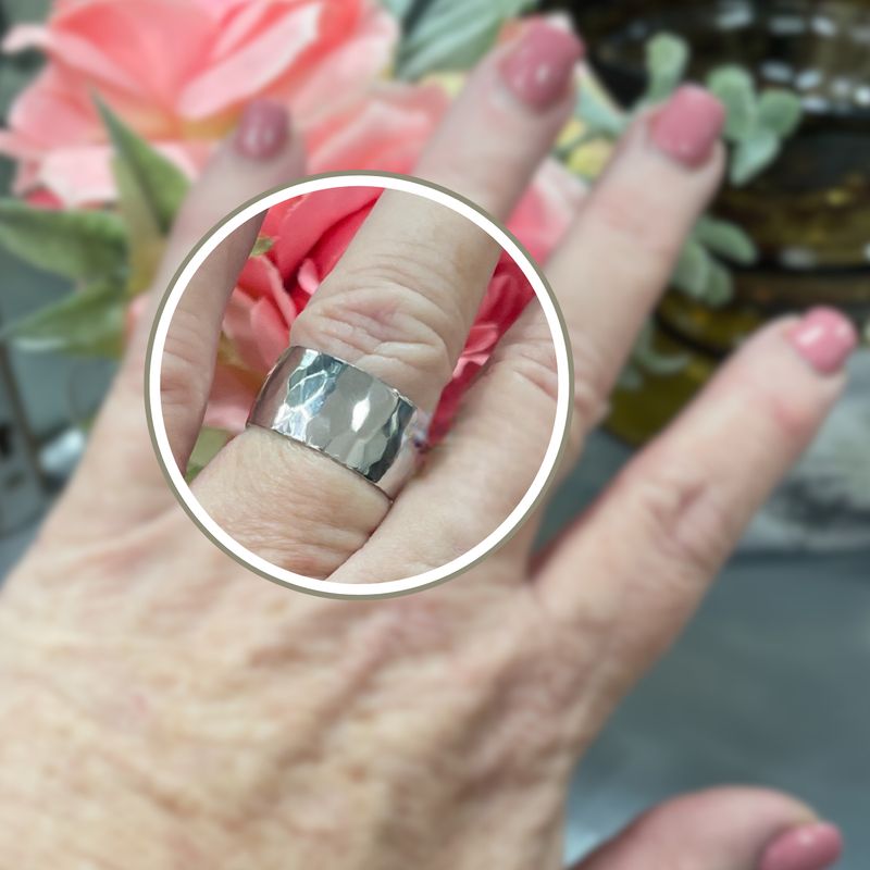 Sterling Silver Wide Hammered Finish Ring
