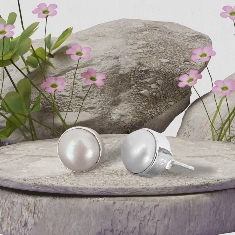 STERLING SILVER WHITE FWP With Surround STUD EARRINGS