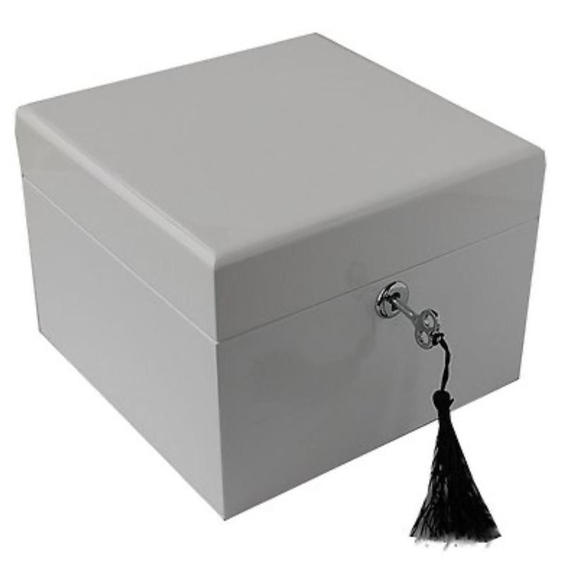 Square Timber Jewellery Box - (White)