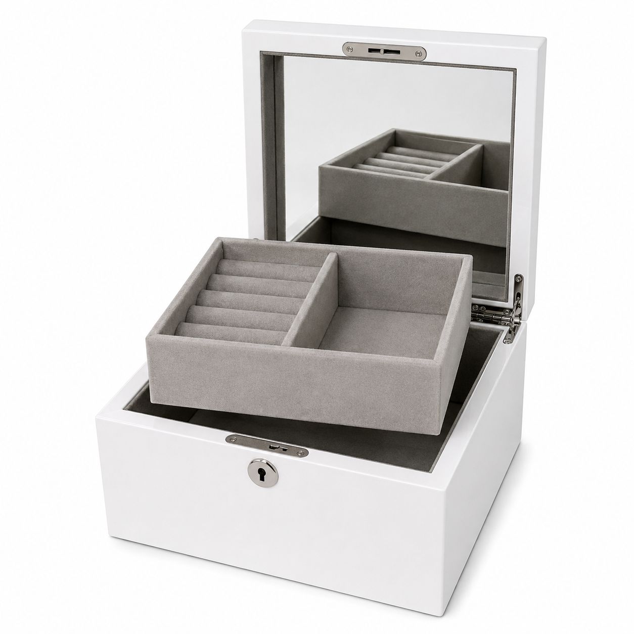 Square Timber Jewellery Box - (White)