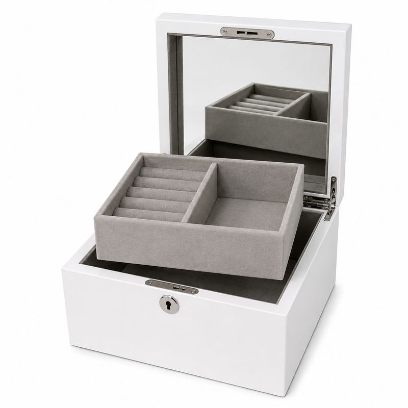 Square Timber Jewellery Box - (White)