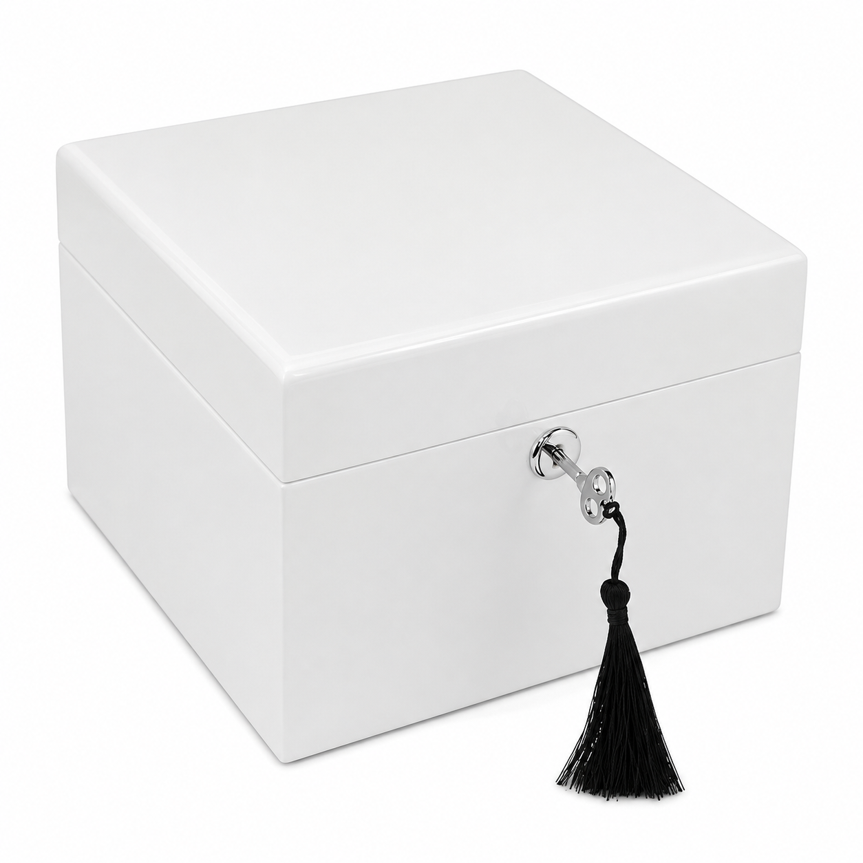 Square Timber Jewellery Box - (White)