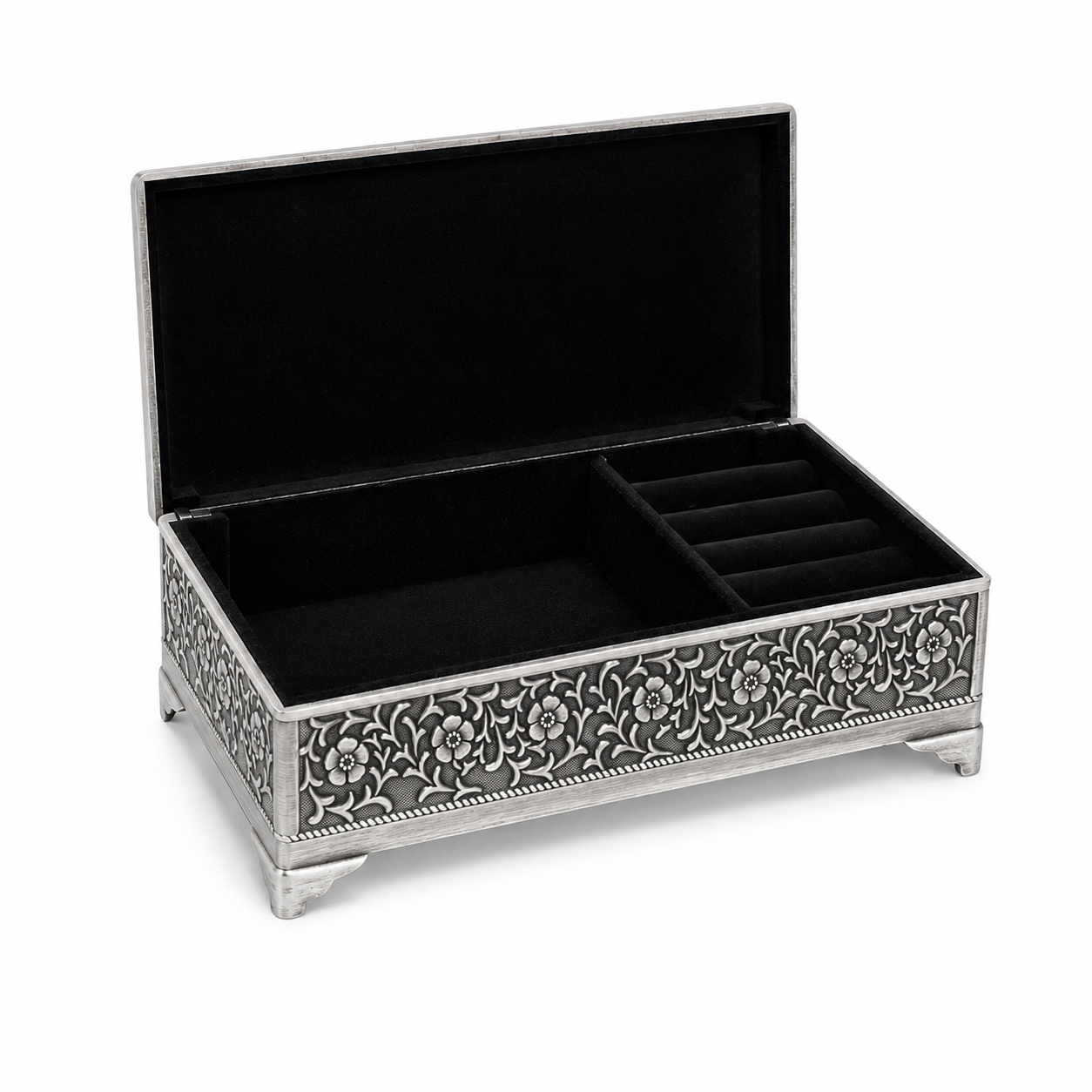 Ornate Jewellery Box Pewter Finish (Large 9