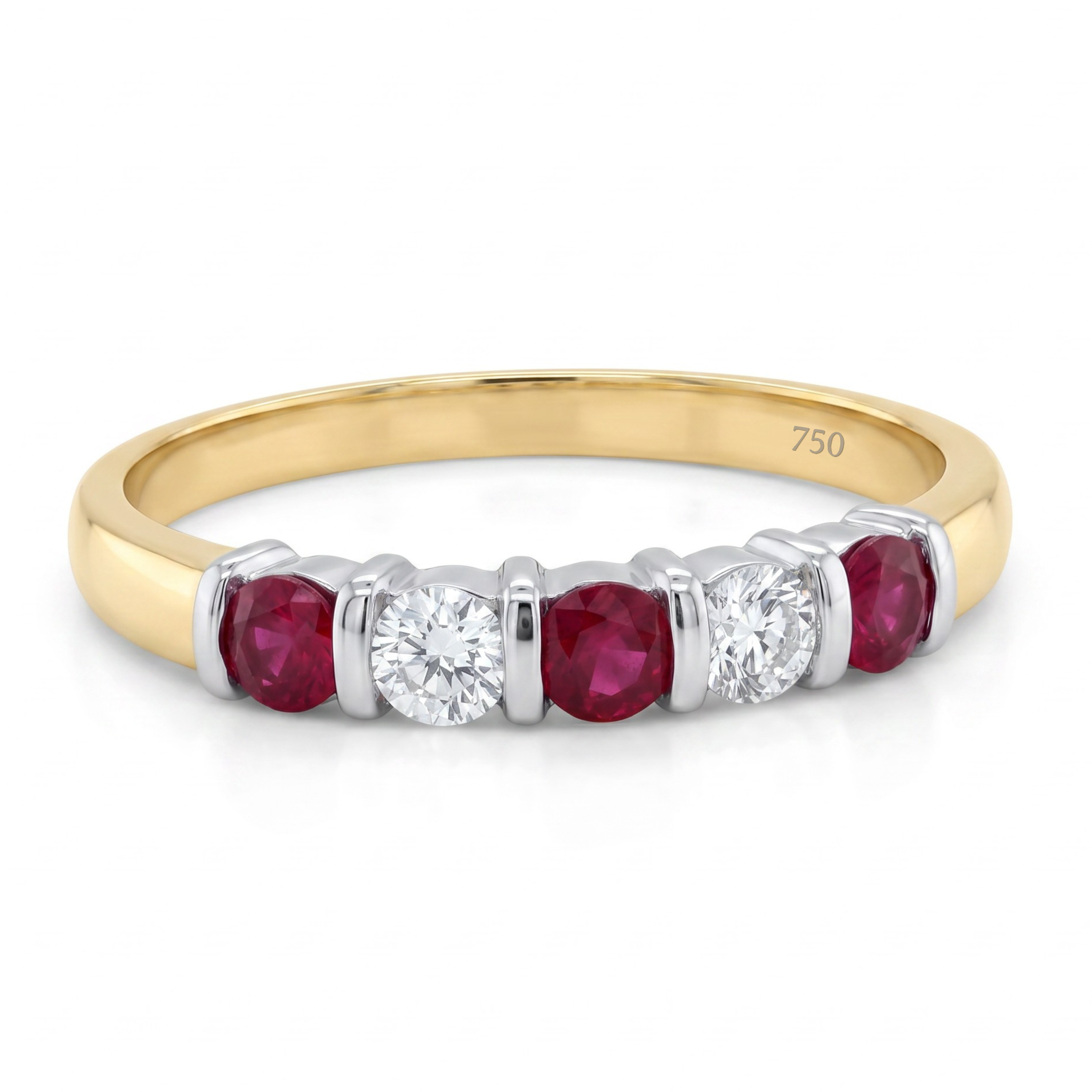 18ct Bar Set Ruby & Diamond Ring